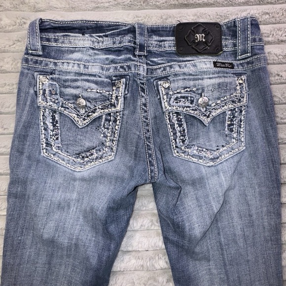 Miss Me Jeans Women's 27 Easy‎ Boot Rhinestone Flap Pocket Thick Stitch Stretch - Picture 10 of 12